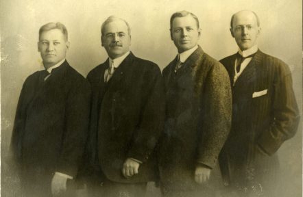 The first four Rotarians: (from left) Gustavus Loehr, Silvester Schiele, Hiram Shorey, and Paul P. Harris, circa 1905-1912.